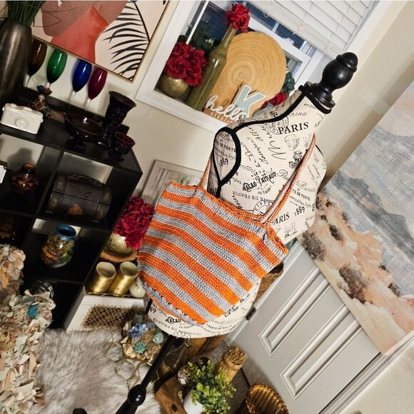 Orange & Grey Crochet Tote Bag by Kat. Man.Doo – Made in Nepal – Cotton – Small - Picture 10 of 14